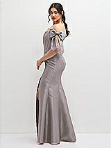Side View Thumbnail - Cashmere Gray Off-the-Shoulder Bow Satin Corset Dress with Fit and Flare Skirt