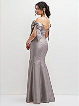 Rear View Thumbnail - Cashmere Gray Off-the-Shoulder Bow Satin Corset Dress with Fit and Flare Skirt