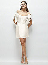 Front View Thumbnail - Ivory Satin Off-the-Shoulder Bow Corset Fit and Flare Mini Dress