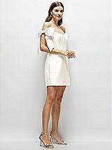 Side View Thumbnail - Ivory Satin Off-the-Shoulder Bow Corset Fit and Flare Mini Dress