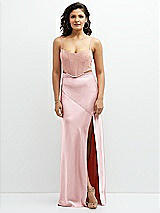 Front View Thumbnail - Ballet Pink Satin Mix-and-Match High Waist Seamed Bias Skirt with Slit 