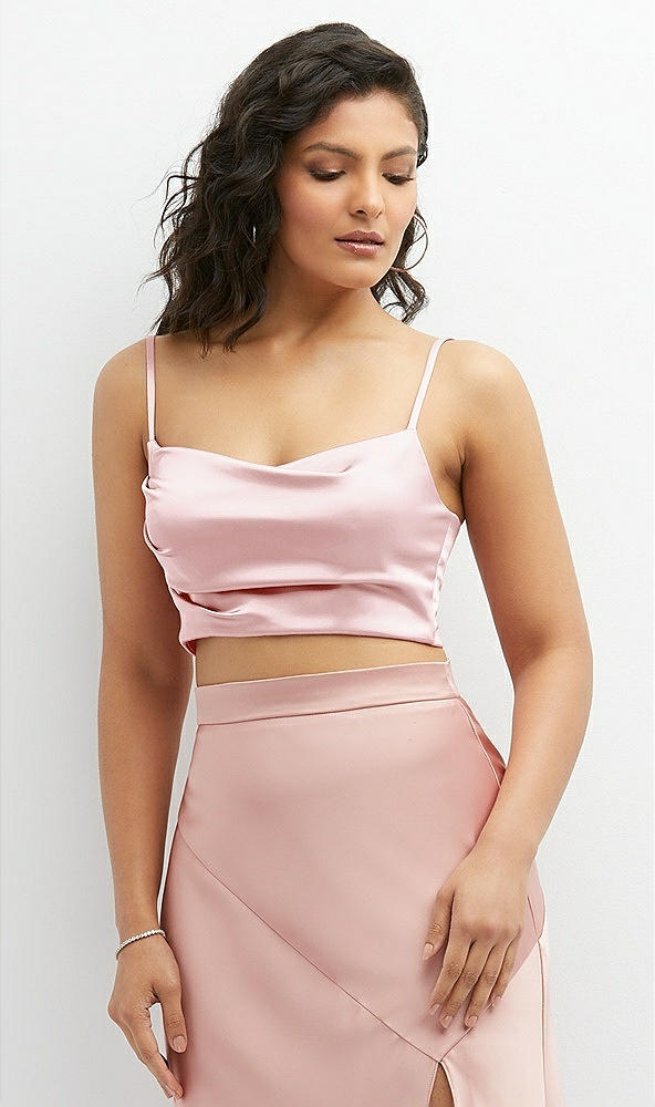 Front View - Ballet Pink Satin Mix-and-Match Draped Midriff Top