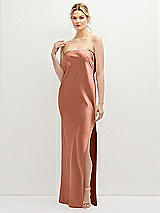 Front View Thumbnail - Copper Penny Strapless Pull-On Satin Column Dress with Side Seam Slit