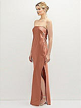 Side View Thumbnail - Copper Penny Strapless Pull-On Satin Column Dress with Side Seam Slit