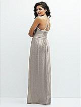 Rear View Thumbnail - Metallic Taupe Soft Cowl Neck Metallic Pleated Maxi Dress with Convertible Tie Straps