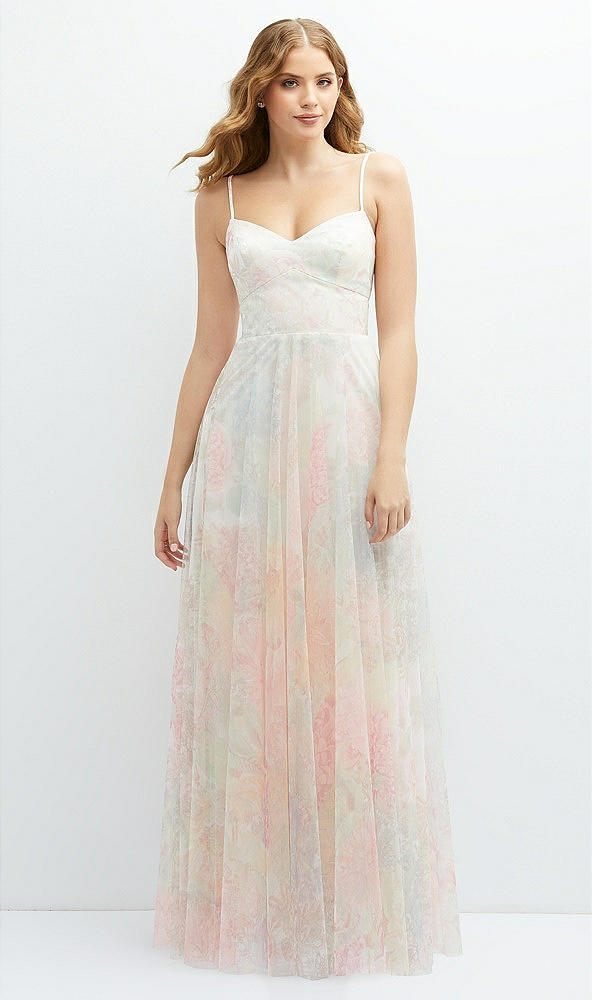 Front View - Rose Romance Romantic Floral Soft Tulle Maxi Dress with Full Skirt