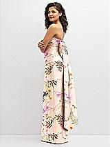 Side View Thumbnail - Butterfly Botanica Pink Sand Floral Strapless Draped Bodice Column Dress with Oversized Bow