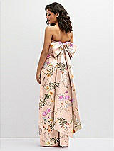 Rear View Thumbnail - Butterfly Botanica Pink Sand Floral Strapless Draped Bodice Column Dress with Oversized Bow