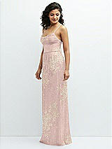 Side View Thumbnail - Pink Gold Foil Soft Cowl Neck Metallic Pleated Maxi Dress with Floral Gold Foil Print