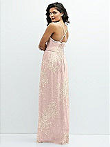 Rear View Thumbnail - Pink Gold Foil Soft Cowl Neck Metallic Pleated Maxi Dress with Floral Gold Foil Print