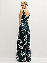 Rear View Thumbnail - Vintage Primrose Floral Square-Neck Satin A-line Maxi Dress with Front Slit
