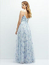 Rear View Thumbnail - Mist Garden Floral Ruched Wrap Bodice Tulle Dress with Long Full Skirt