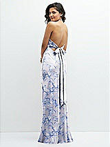Rear View Thumbnail - Magnolia Sky Floral Plunge Halter Open-Back Maxi Bias Dress with Tie Back