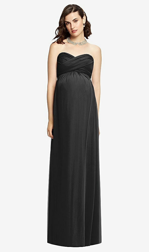 Front View - Black Draped Bodice Strapless Maternity Dress