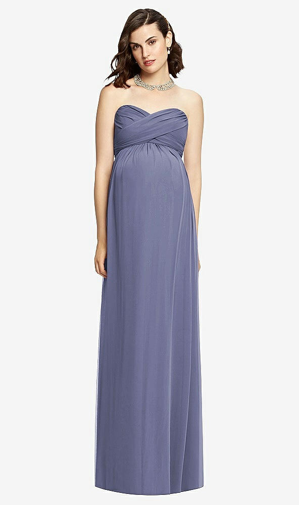 Front View - French Blue Draped Bodice Strapless Maternity Dress