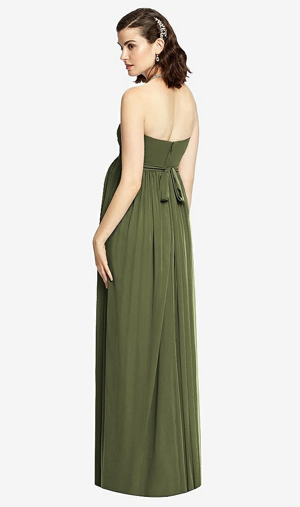 Back View - Olive Green Draped Bodice Strapless Maternity Dress