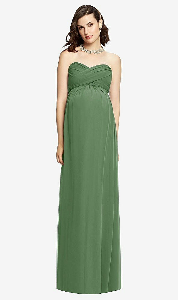 Front View - Vineyard Green Draped Bodice Strapless Maternity Dress