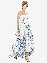 Front View Thumbnail - Cottage Rose Larkspur Strapless Floral Satin High Low Dress with Pockets