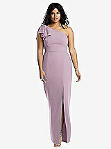 Front View Thumbnail - Suede Rose Bowed One-Shoulder Trumpet Gown