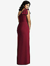 Rear View Thumbnail - Burgundy Bowed One-Shoulder Trumpet Gown