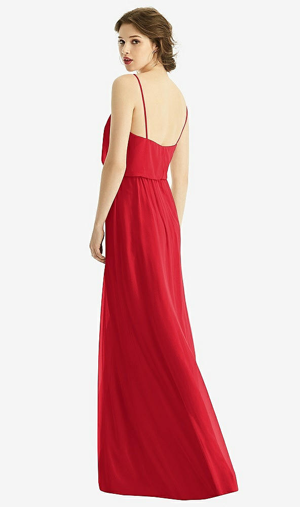 Back View - Parisian Red V-Neck Blouson Bodice Chiffon Maxi Dress