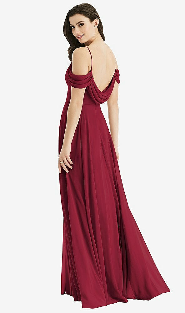 Front View - Burgundy Off-the-Shoulder Open Cowl-Back Maxi Dress