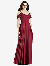 Rear View Thumbnail - Burgundy Off-the-Shoulder Open Cowl-Back Maxi Dress