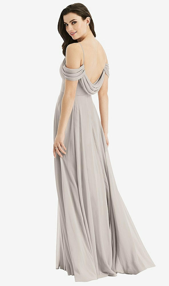 Front View - Taupe Off-the-Shoulder Open Cowl-Back Maxi Dress
