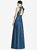 Rear View Thumbnail - Dusk Blue Sleeveless Open-Back Pleated Skirt Dress with Pockets