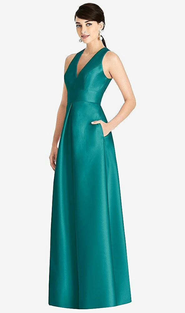 Front View - Jade Sleeveless Open-Back Pleated Skirt Dress with Pockets