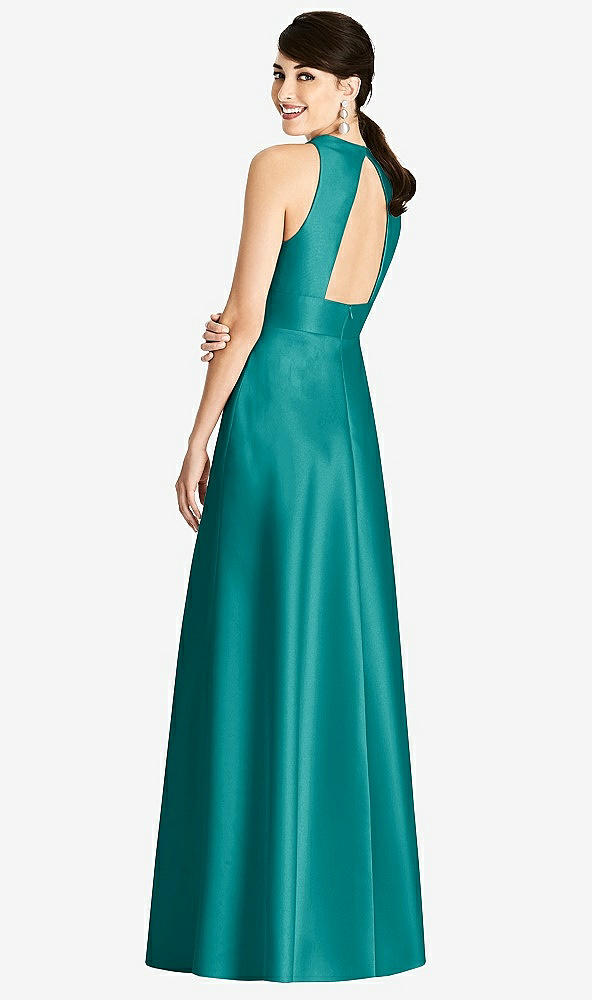 Back View - Jade Sleeveless Open-Back Pleated Skirt Dress with Pockets