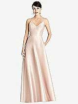 Front View Thumbnail - French Blue V-Neck Full Skirt Satin Maxi Dress