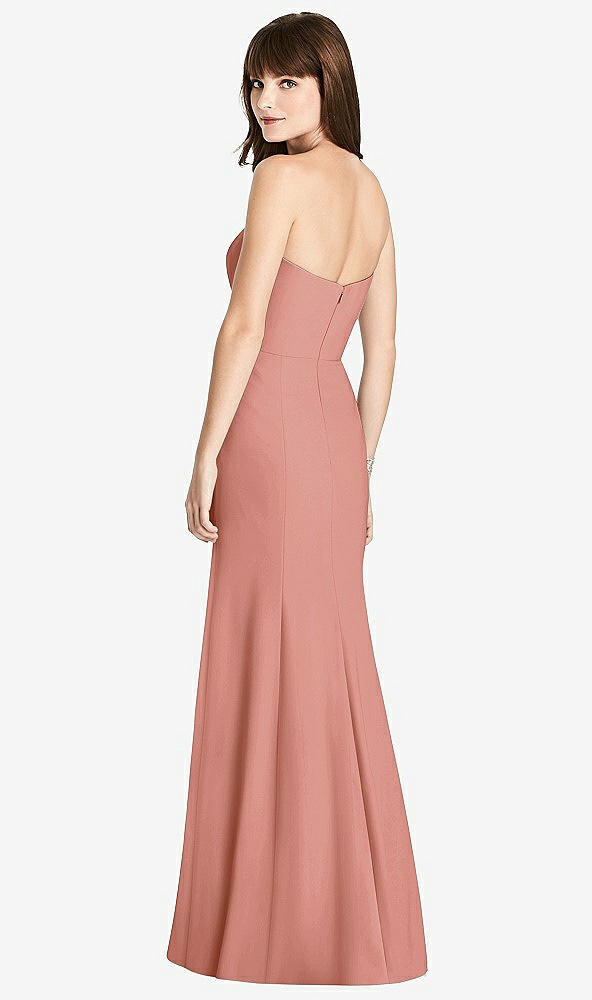 Back View - Desert Rose Strapless Crepe Trumpet Gown with Front Slit
