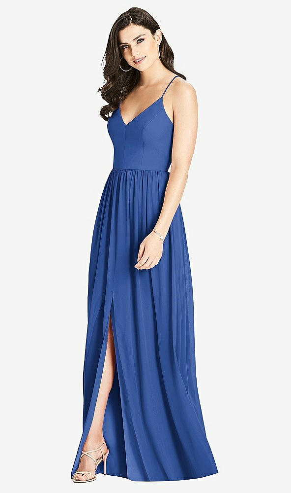 Front View - Classic Blue Criss Cross Strap Backless Maxi Dress