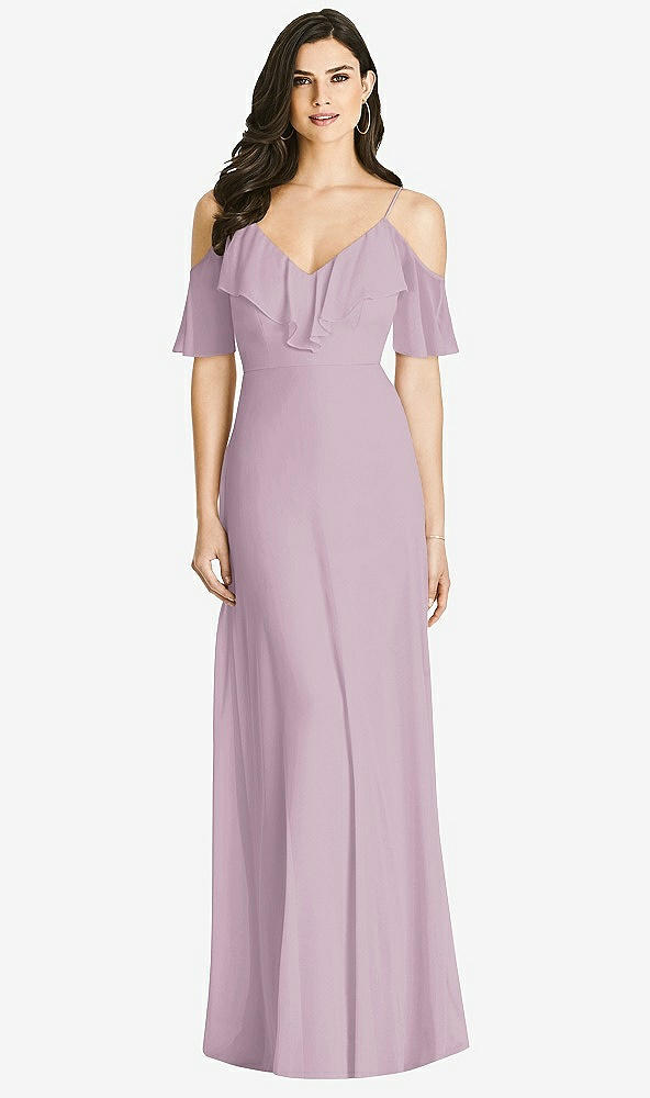 Front View - Suede Rose Ruffled Cold-Shoulder Chiffon Maxi Dress