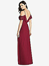 Rear View Thumbnail - Burgundy Ruffled Cold-Shoulder Chiffon Maxi Dress