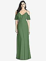 Front View Thumbnail - Vineyard Green Ruffled Cold-Shoulder Chiffon Maxi Dress