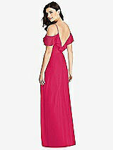 Rear View Thumbnail - Vivid Pink Ruffled Cold-Shoulder Chiffon Maxi Dress