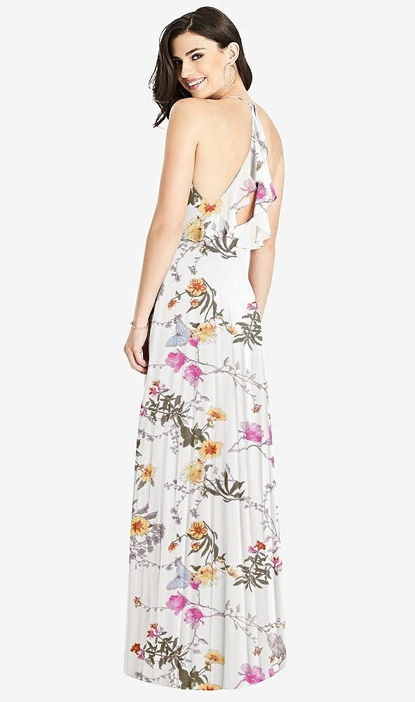 Front View - Butterfly Botanica Ivory Ruffled Strap Cutout Wrap Maxi Dress