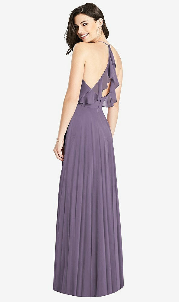 Front View - Lavender Ruffled Strap Cutout Wrap Maxi Dress