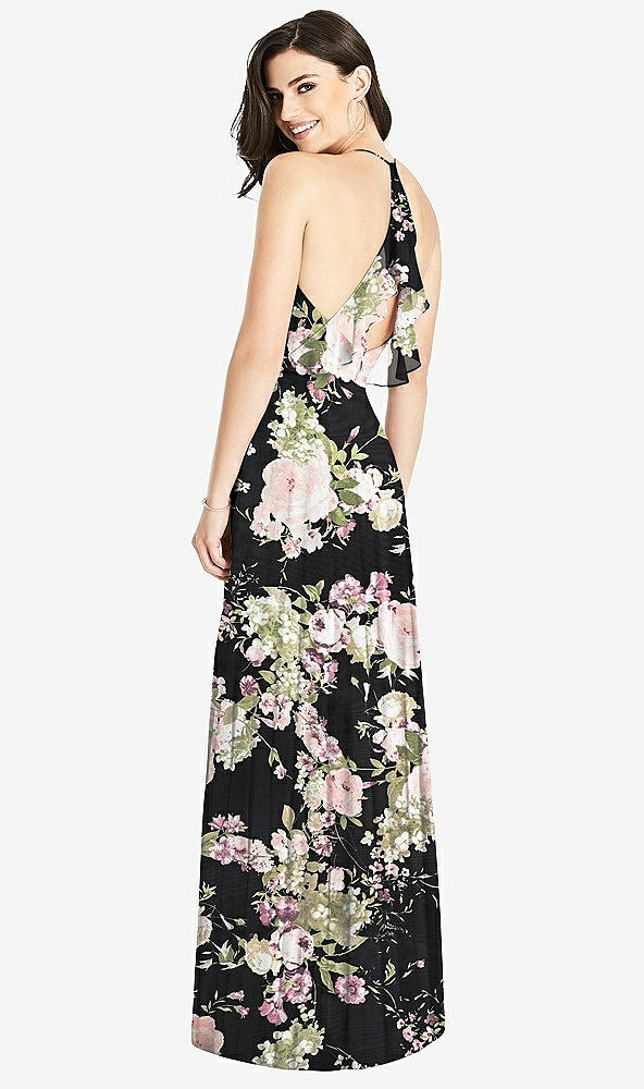 Front View - Noir Garden Ruffled Strap Cutout Wrap Maxi Dress