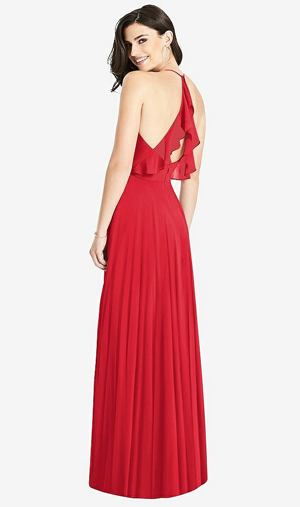 Front View - Parisian Red Ruffled Strap Cutout Wrap Maxi Dress