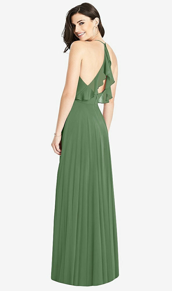 Front View - Vineyard Green Ruffled Strap Cutout Wrap Maxi Dress