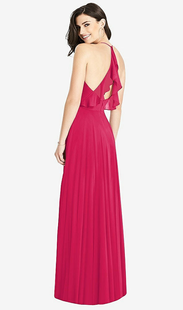 Front View - Vivid Pink Ruffled Strap Cutout Wrap Maxi Dress