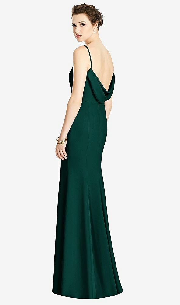 Front View - Evergreen Bateau-Neck Open Cowl-Back Trumpet Gown