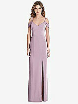 Front View Thumbnail - Suede Rose Off-the-Shoulder Chiffon Trumpet Gown with Front Slit