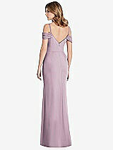 Rear View Thumbnail - Suede Rose Off-the-Shoulder Chiffon Trumpet Gown with Front Slit