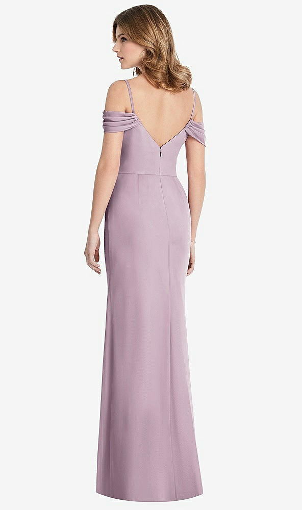 Back View - Suede Rose Off-the-Shoulder Chiffon Trumpet Gown with Front Slit