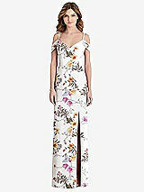 Front View Thumbnail - Butterfly Botanica Ivory Off-the-Shoulder Chiffon Trumpet Gown with Front Slit