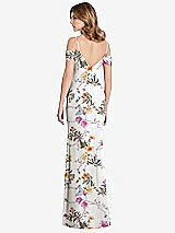 Rear View Thumbnail - Butterfly Botanica Ivory Off-the-Shoulder Chiffon Trumpet Gown with Front Slit